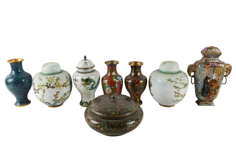 COLLECTION OF EIGHT CLOISONNE VASES 332d94