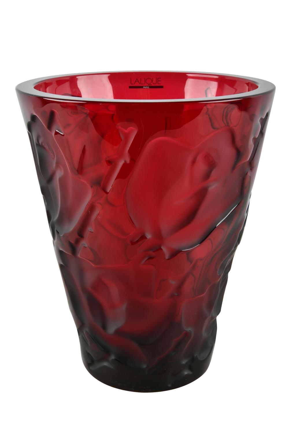 LALIQUE ISPAHAN RED GLASS VASEsigned 332d9b