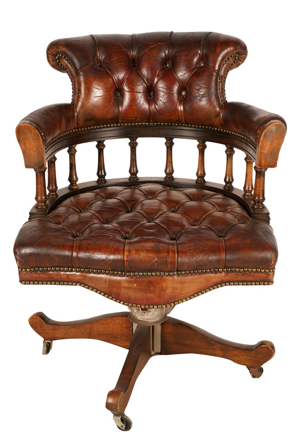 LEATHER & WOOD SWIVEL CHAIRwith