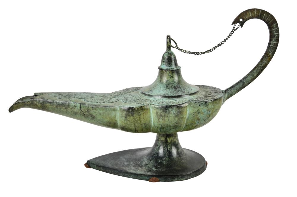 BRONZE OIL LAMPwith floral design