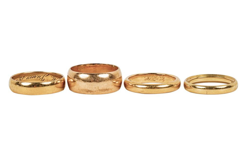 GROUP OF FOUR 18 KARAT YELLOW GOLD