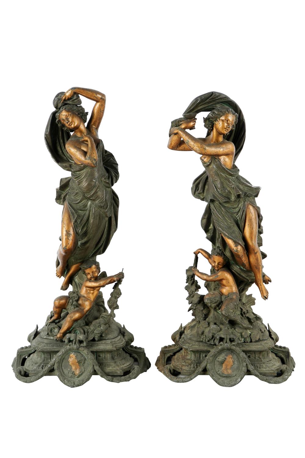 TWO GILT & PATINATED METAL FIGURAL