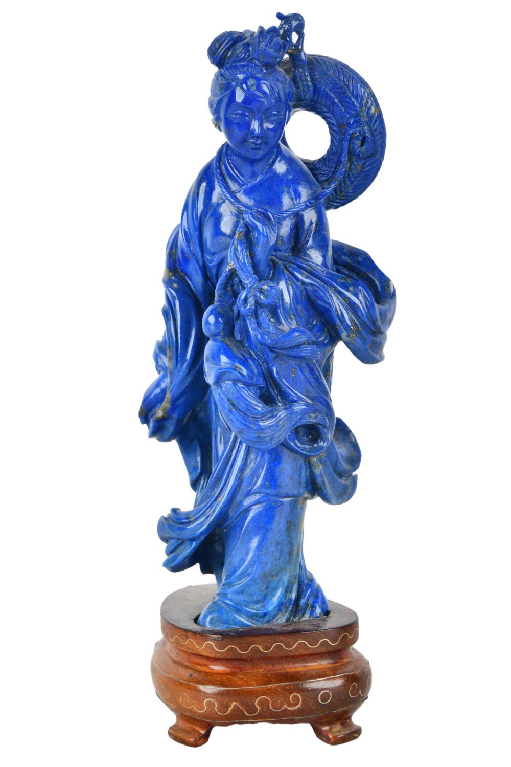 CHINESE CARVED LAPIS QUAN YIN FIGUREon