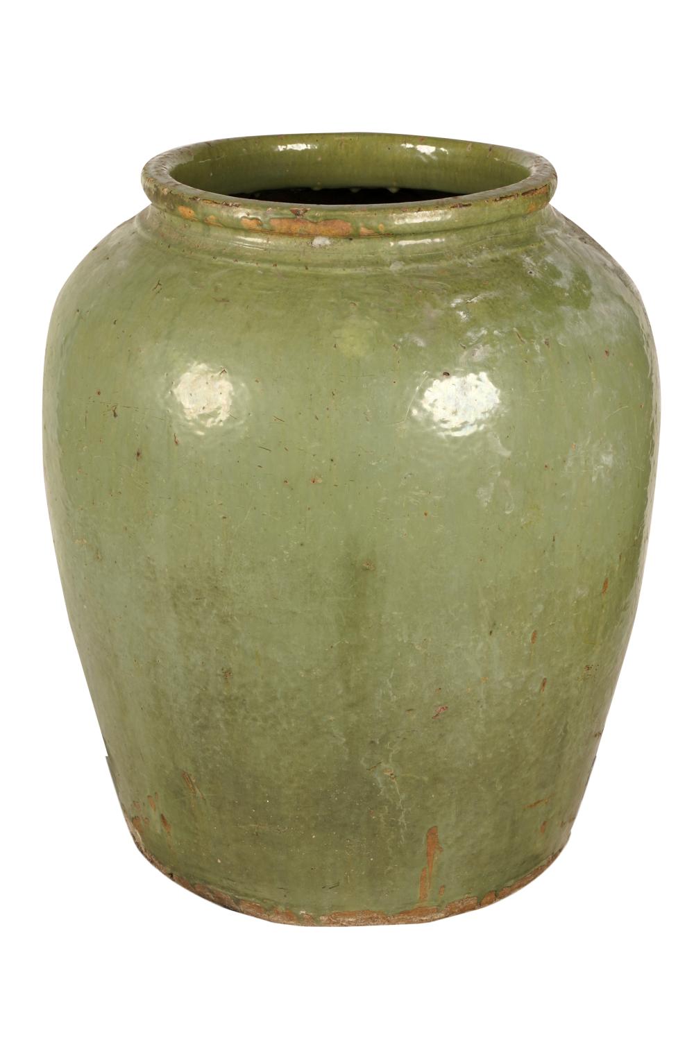 GREEN-GLAZED CERAMIC JAR PLANTERCondition: