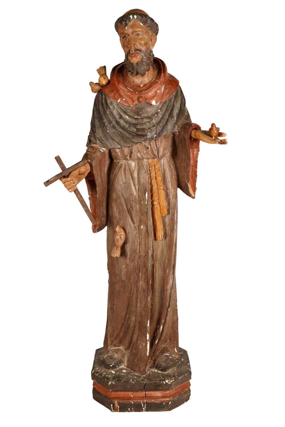 POLYCHROMED CARVED WOOD FIGURE SAINT