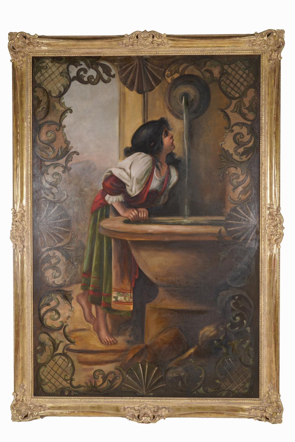 UNKNOWN ARTIST: WOMAN AT FOUNTAINoil