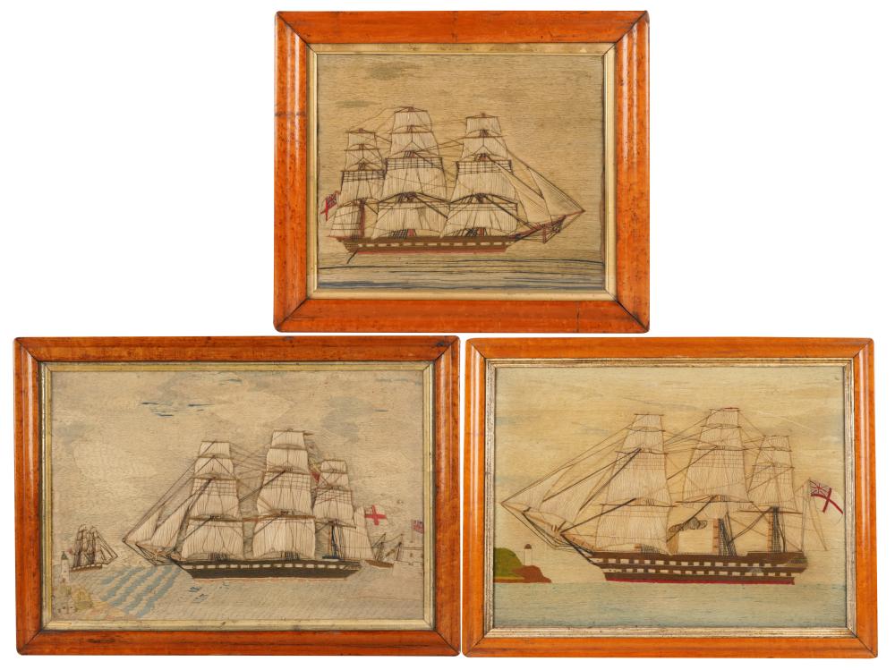 THREE FRAMED CLIPPER SHIPS YARN 332edb