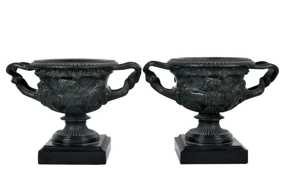 PAIR OF PATINATED BRONZE CACHE