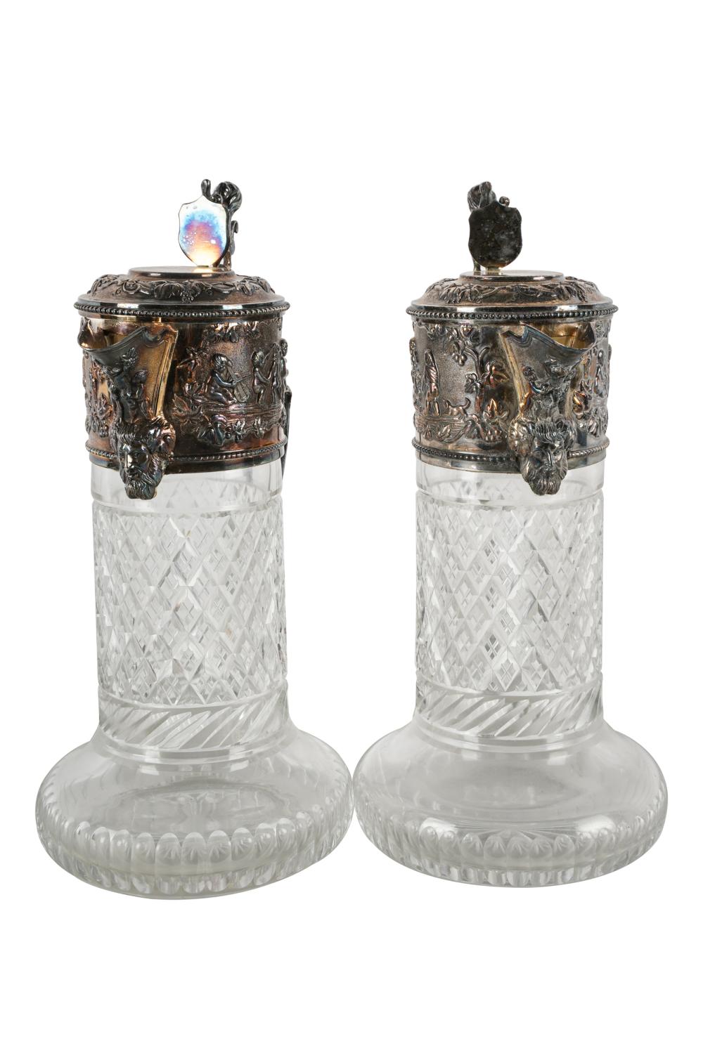 PAIR OF SILVERPLATE & CUT-GLASS