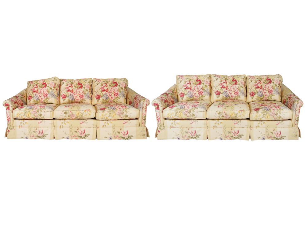 PAIR OF FLORAL PRINT UPHOLSTERED