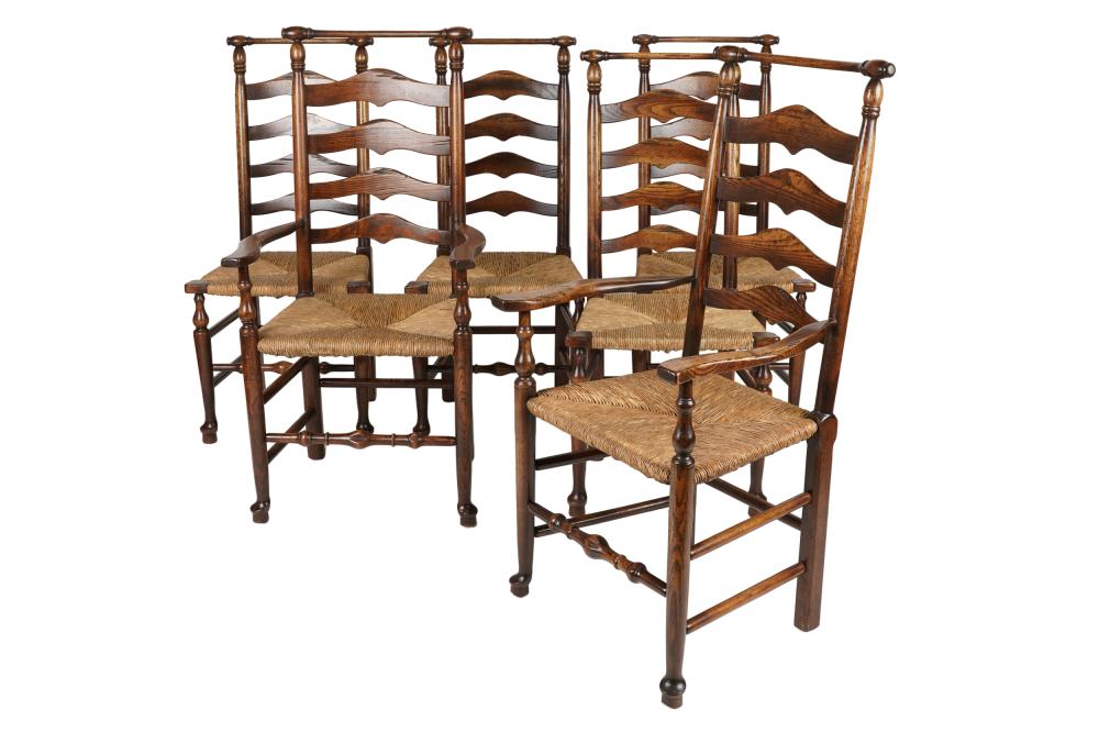 SET OF SIX OAK LADDERBACK DINING