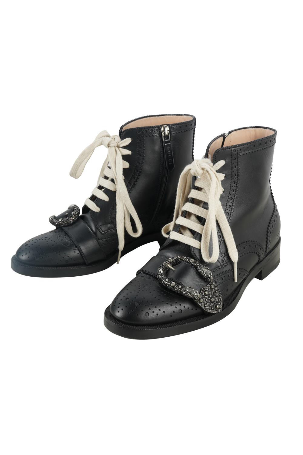 PAIR OF GUCCI LACE-UP ANKLE BOOTSblack