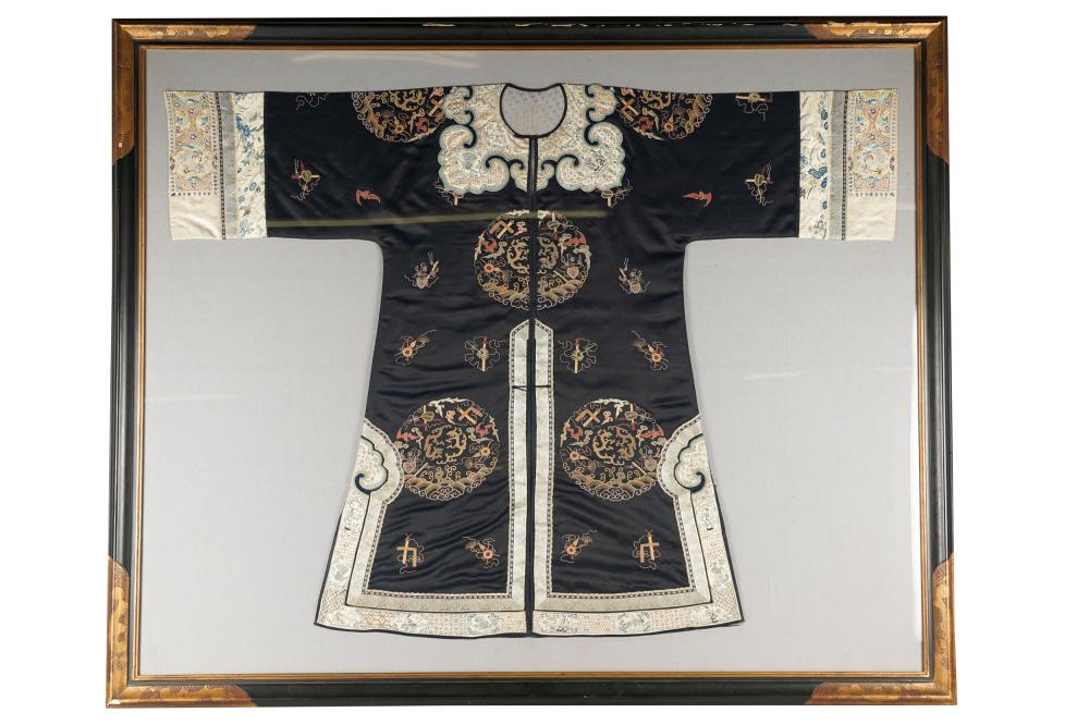 CHINESE EMBROIDERED SILK ROBEframed