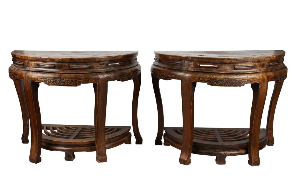 PAIR OF CHINESE ELM DEMILUNE CONSOLE 333090