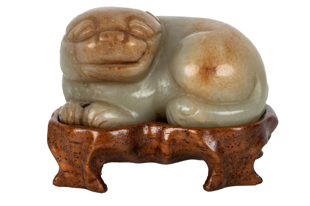 CARVED JADE FIGURE OF A CATresting 3330a5