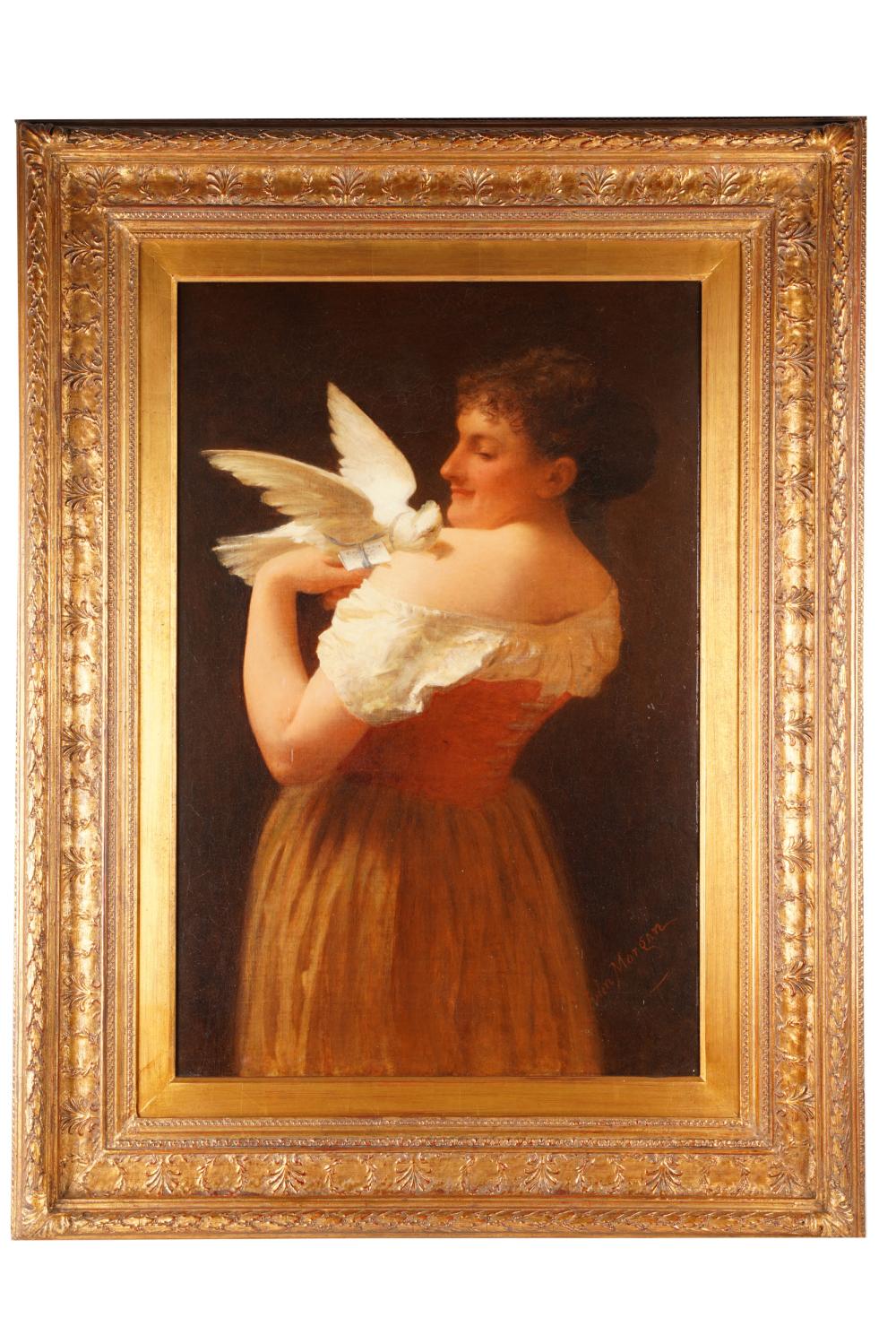 19TH CENTURY WOMAN WITH DOVEoil 33312d