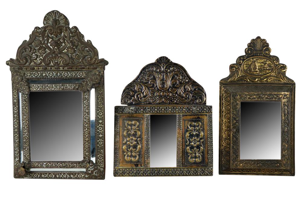 THREE REPOUSSE BRASS CLAD WALL 33316d