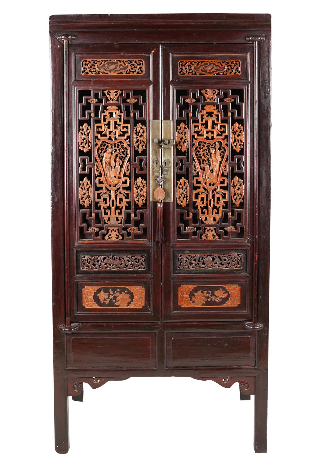 CHINESE CARVED TWO DOOR CABINETfretwork 3331a9