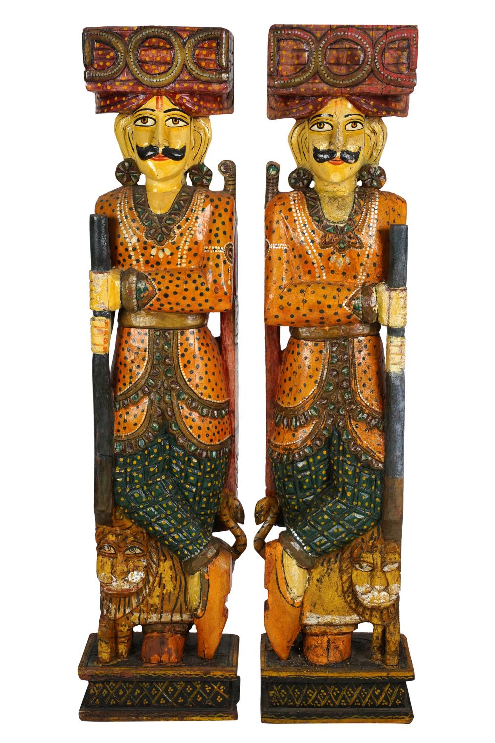 PAIR OF INDIAN CARVED POLYCHROME 333253