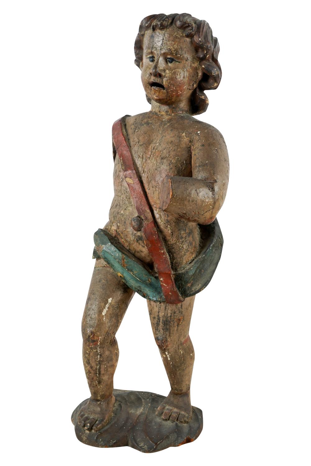 COLONIAL WOOD CARVED & POLYCHROME FIGURECondition: