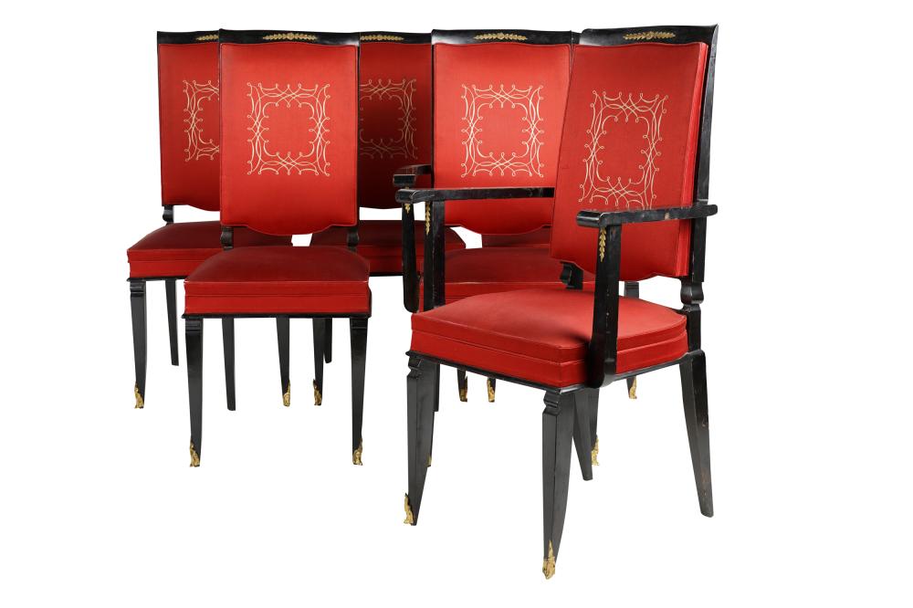 EIGHT RED UPHOLSTERED DINING CHAIRScomprising 3332d4