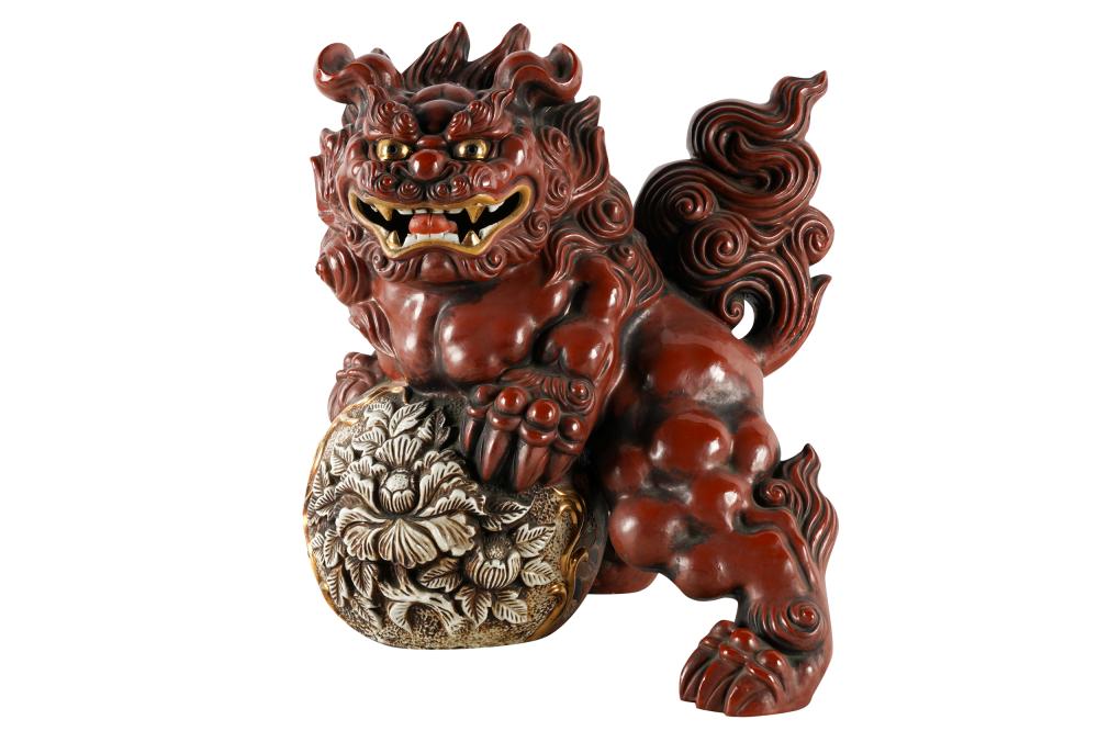 JAPANESE RED GLAZED FOO LIONceramic  3332e6