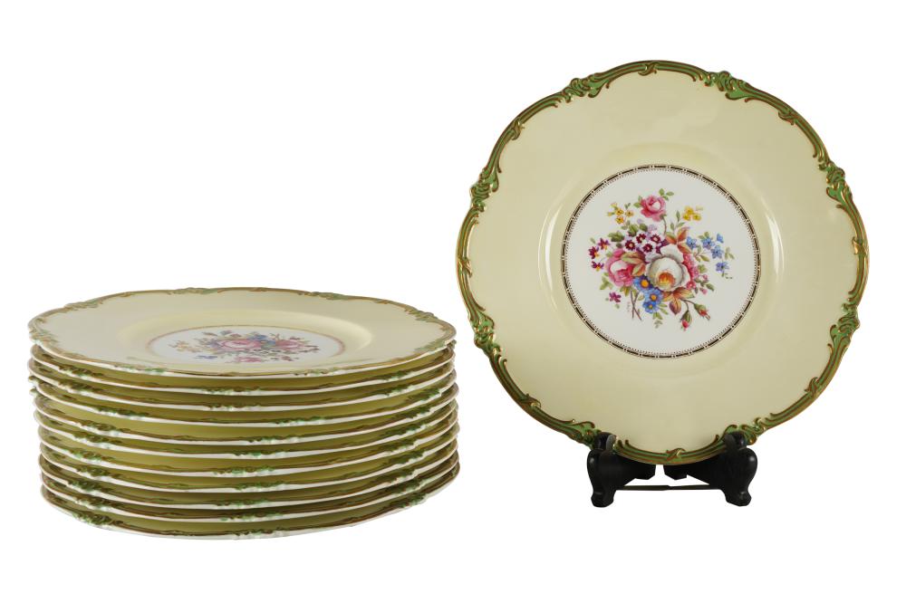 TWELVE CAULDON GILT RIM DISHESfloral