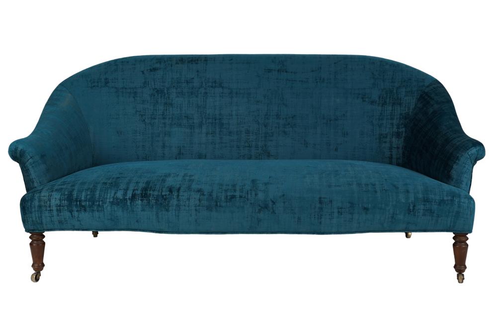 BLUE UPHOLSTERED SOFAwith wooden 33336d