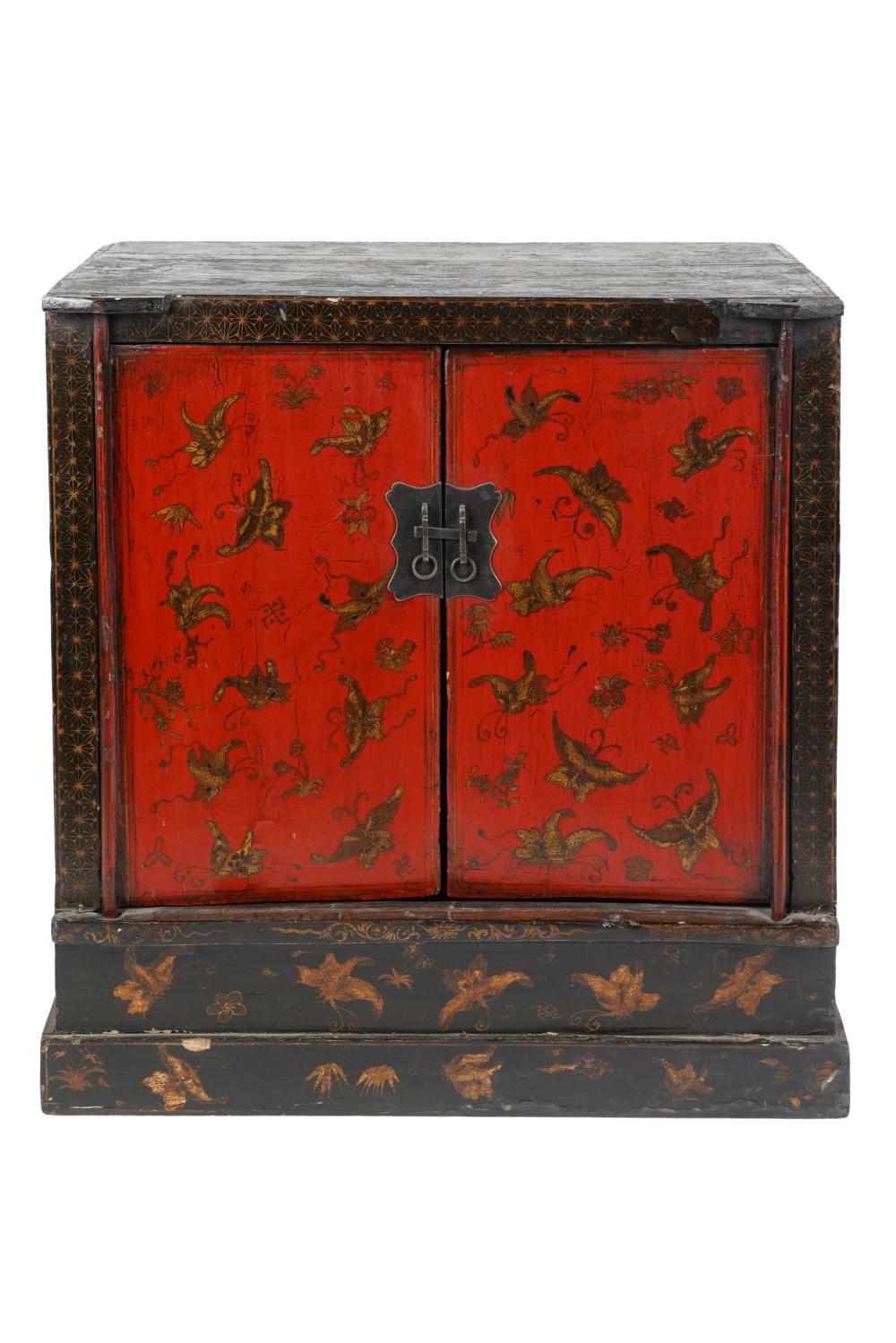 CHINESE RED LACQUERED CABINETwith 3333ed