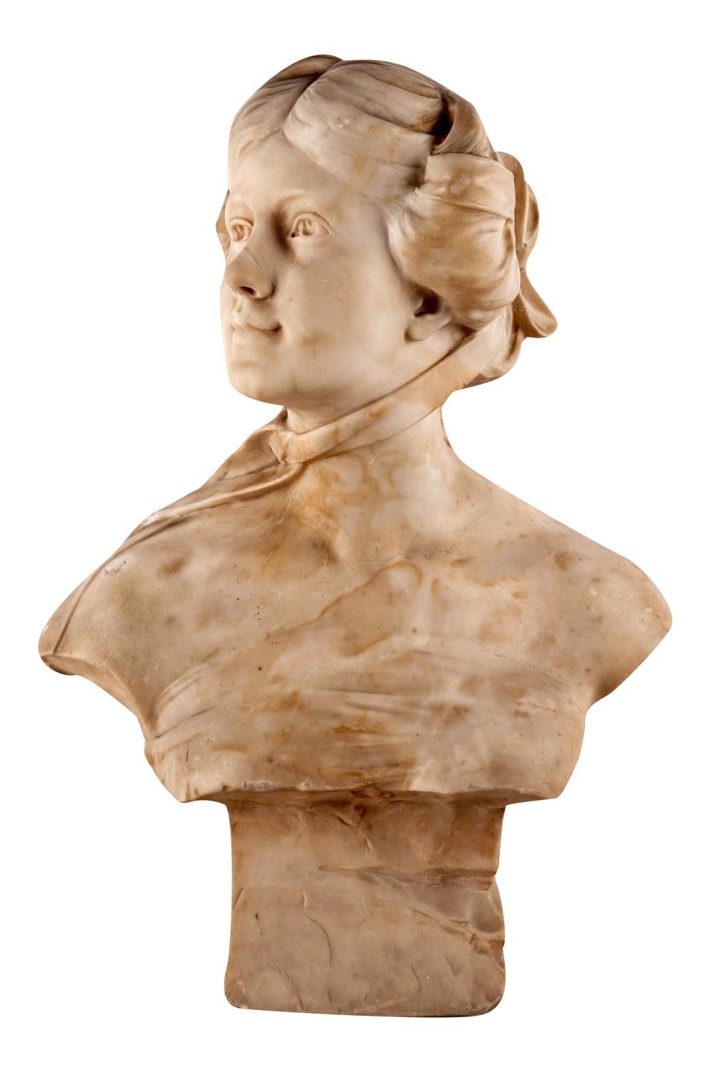 CARVED MARBLE BUST OF A WOMANsigned