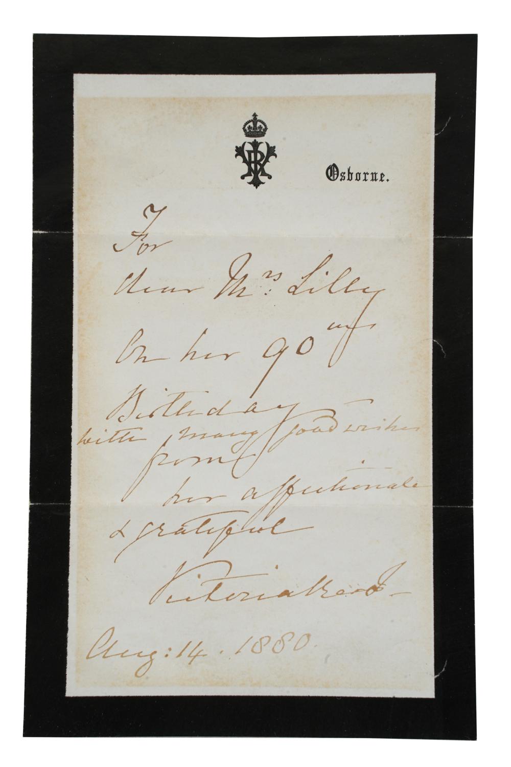 QUEEN VICTORIA: HANDWRITTEN LETTERhand-written