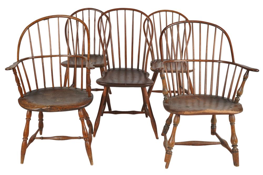 COLLECTION OF FIVE WINDSOR CHAIRScomprising