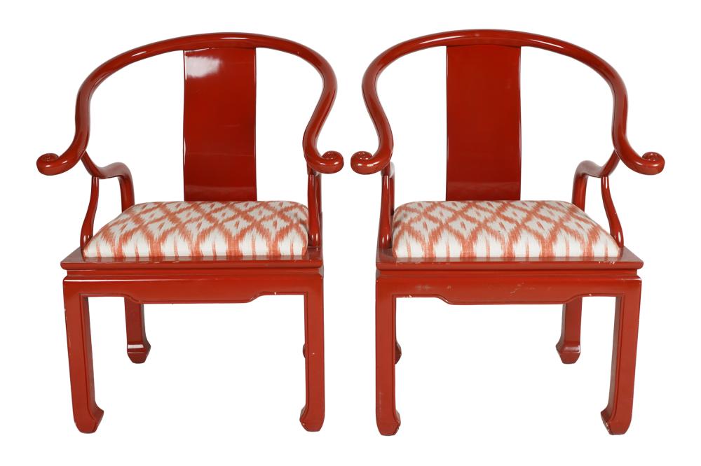 PAIR OF RED-PAINTED ARMCHAIRSin