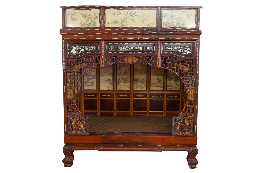 CHINESE CARVED & INLAID WOOD WEDDING