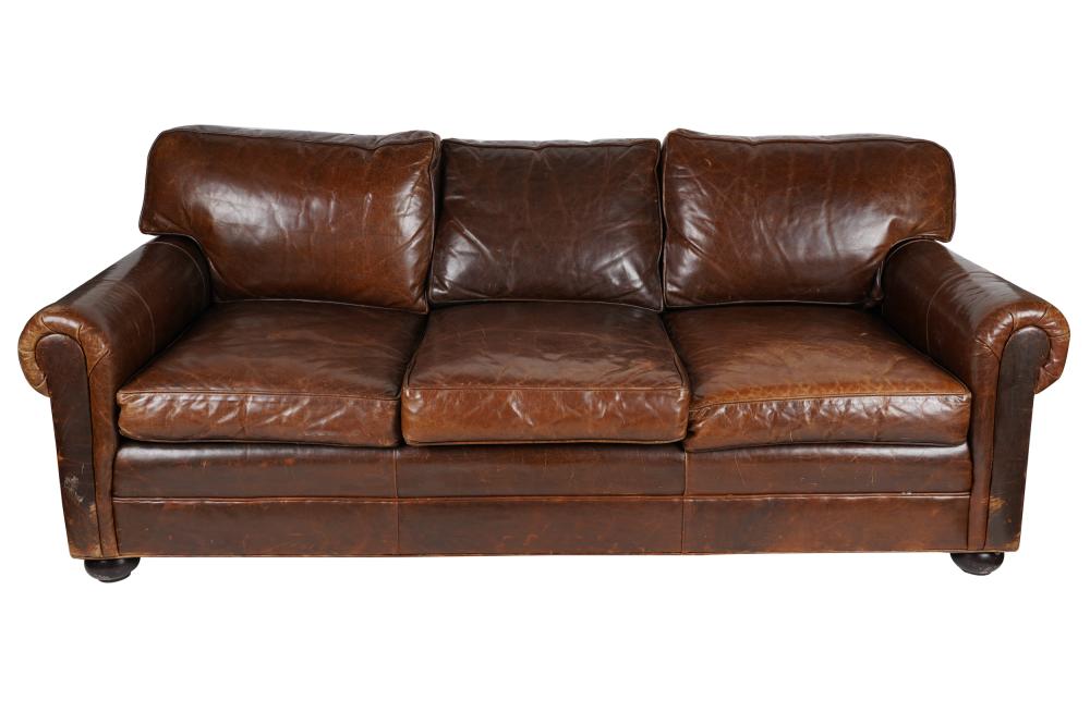 DISTRESSED BROWN LEATHER SOFAthe 333582