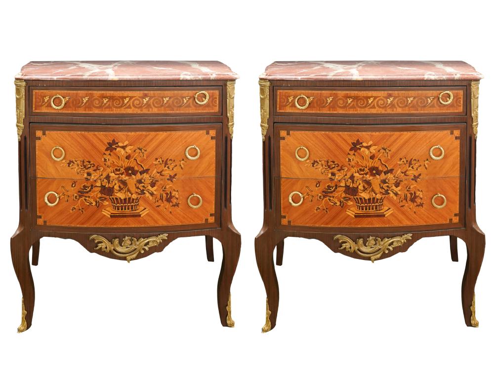 PAIR TRANSITIONAL MARBLE TOP MARQUETRY 3335ae