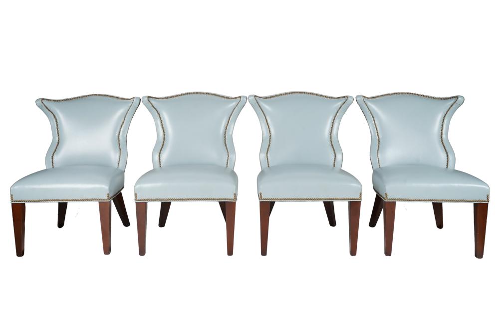 SET OF FOUR BLUE LEATHER CHAIRSunsigned  333623