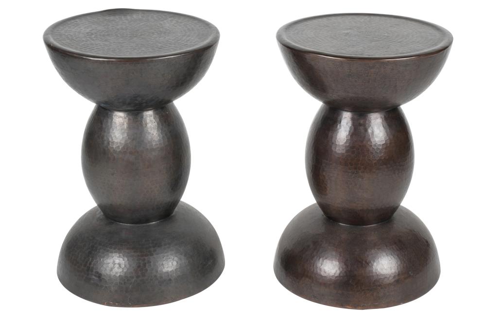 PAIR OF HAMMERED METAL SIDE TABLESunsigned  333646