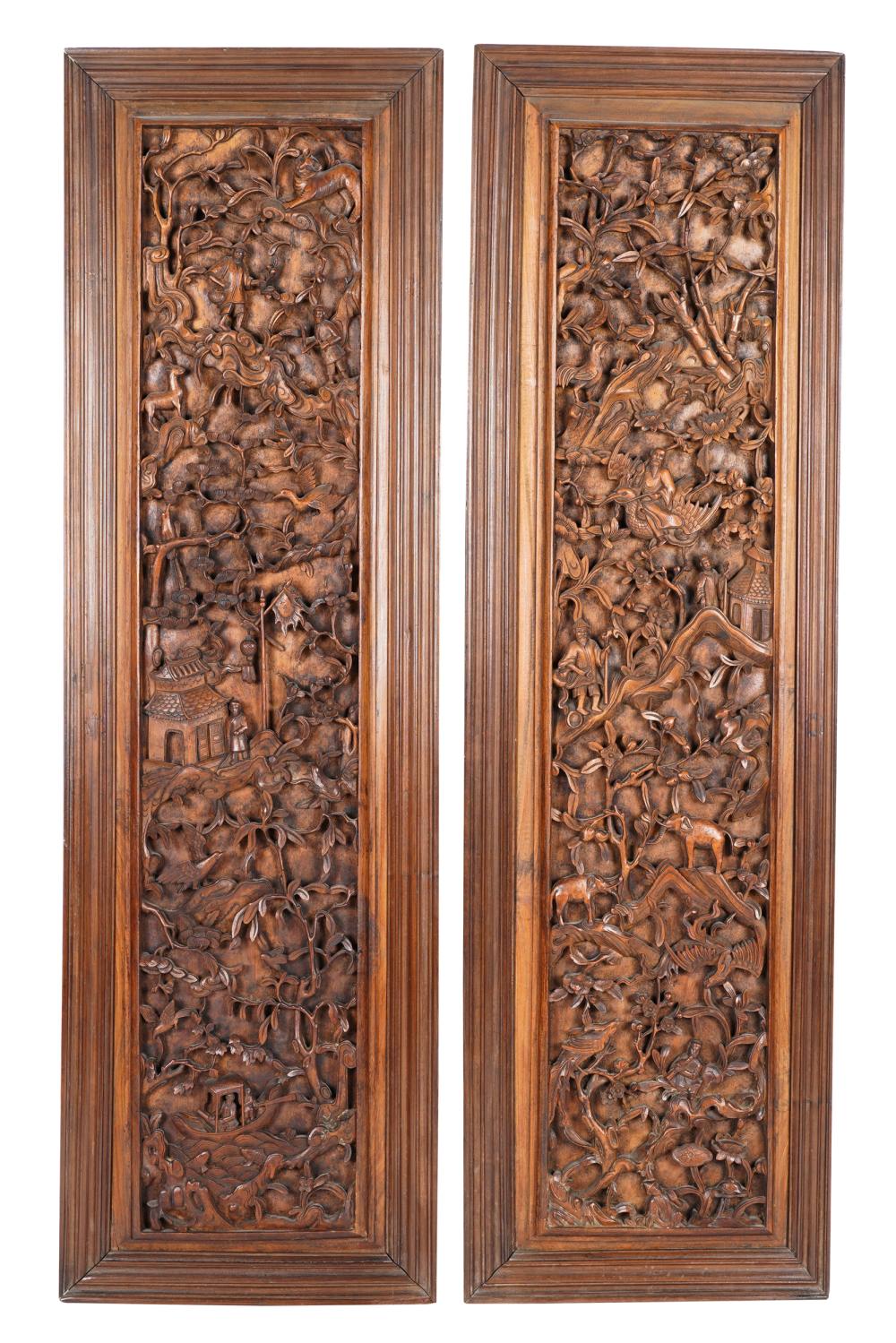 PAIR OF SOUTHEAST ASIAN RELIEF CARVED 33365e