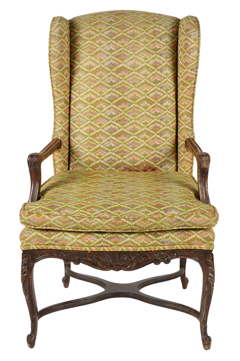 PROVINCIAL STYLE CARVED WOOD WINGBACK