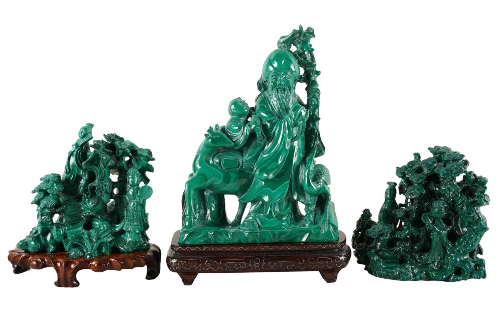 THREE CHINESE MALACHITE CARVINGSwith