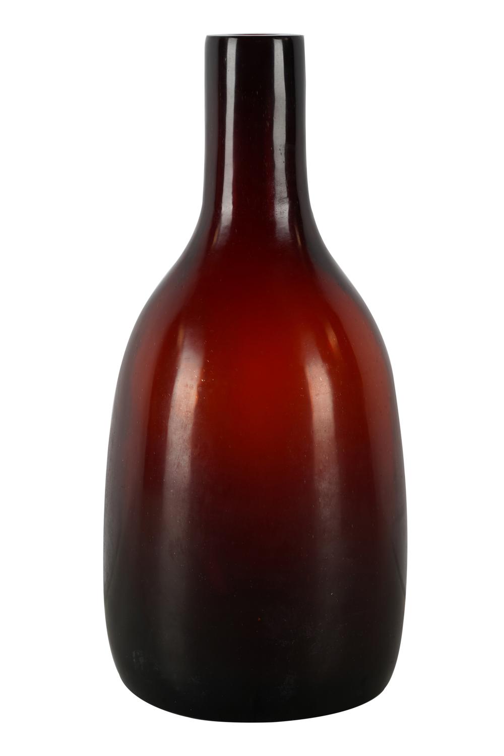RED ART GLASS BOTTLE VASEwith illegible