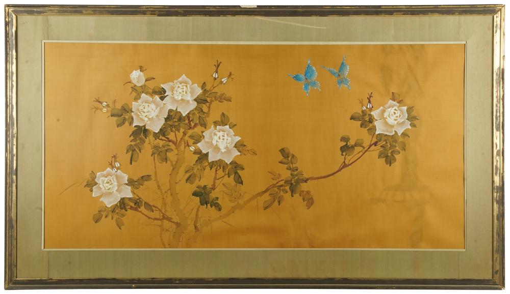 JAPANESE PAINTED SILK PANELframed 33371b