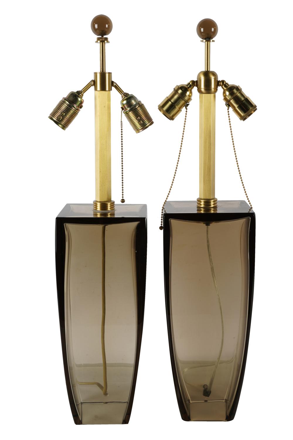 PAIR OF SMOKED GLASS TABLE LAMPSof
