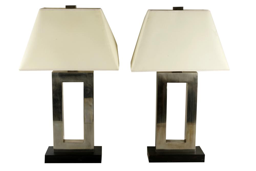 PAIR OF CHROME TABLE LAMPSunsigned;