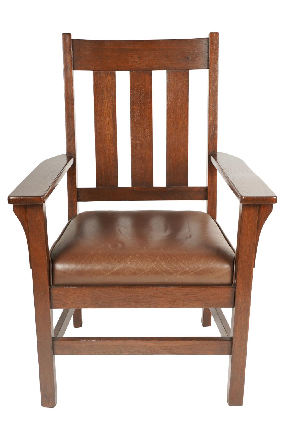 ARTS CRAFTS STYLE OAK ARMCHAIRlate 3337cd