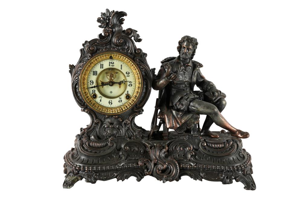 ANSONIA CAST METAL FIGURAL TABLE CLOCKsigned