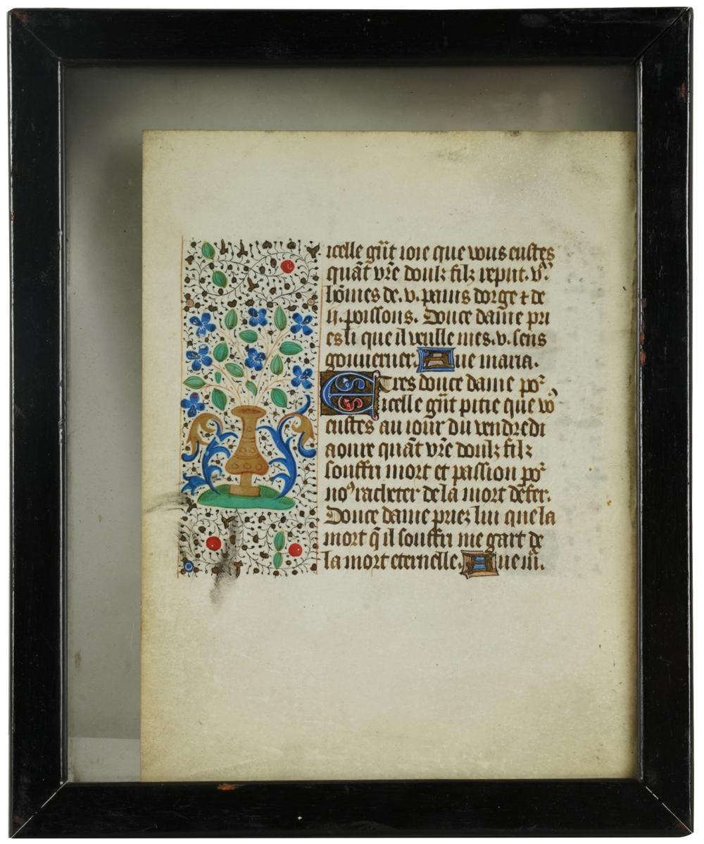 FRENCH ILLUMINATED MANUSCRIPT PAGEdouble sided  33386b