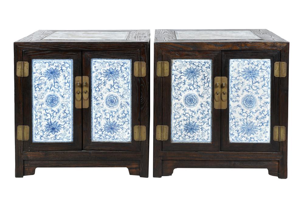 PAIR OF CHINESE TILE-INSET CABINETSthe