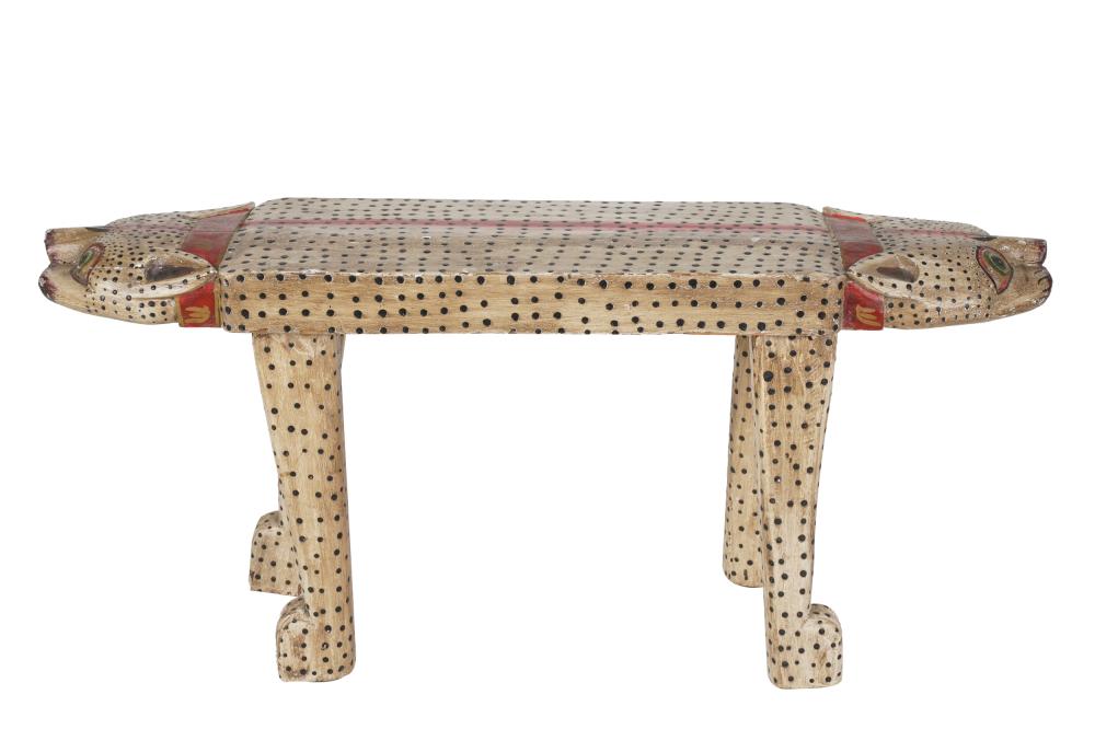 CARVED & PAINTED WOOD LEOPARD BENCH20th